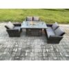 Fimous Rattan Outdoor Garden Furniture Gas Fire Pit Table Sets Gas Heater with Double Seat Sofa Armchair 5 Seater Dark Mixed Grey