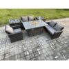 Fimous Rattan Outdoor Garden Furniture Gas Fire Pit Table Sets Gas Heater with Love Sofa Armchair 2 Side Tables 5 Seater Dark Mixed Grey