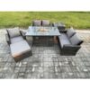 Fimous Rattan Outdoor Garden Furniture Gas Fire Pit Table Sets Gas Heater with Love Sofa Armchair Big Footstool Side Table 6 Seater Dark Mixed Grey