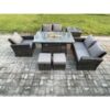 Fimous Rattan Outdoor Garden Furniture Gas Fire Pit Table Sets Gas Heater with Love Sofa Armchair Side Table 2 Small Footstools 7 Seater Dark Mixed