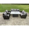 Fimous - Rattan Outdoor Garden Furniture Sets Height Adjustable Rising lifting Dining Table Reclining Chair Sofa Set Dark Grey Mixed