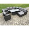 Fimous - Rattan Outdoor Garden Furniture Sets Height Adjustable Rising lifting DiningTable Sofa Set with Reclining Chair 2 Side Table Big Footstool