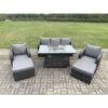 Fimous - Rattan Outdoor Garden Furniture Sofa Set Gas Fire Pit Dining Table Gas Heater with 2 Big Footstool Dark Grey Mixed