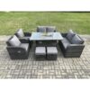 Fimous - Rattan Outdoor Garden Furniture Sofa Set Gas Fire Pit Dining Table Gas Heater with Love Sofa 2 Small Footstool 8 Seater Dark Grey Mixed