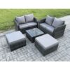 Fimous Rattan Sofa Set Outdoor Garden Furniture Set with Square Coffee Table Loveseat Sofa 2 Big Footstool Dark Grey Mixed