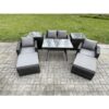 Fimous - Rattan Wicker Garden Furniture 6 Seater Patio Conservatory Sofa Set with Rectangular Dining Table Armchair 2 Seater Sofa 2 Big Footstool 2