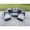 Fimous Rattan Wicker Garden Furniture 6 Seater Patio Conservatory Sofa Set with Square Coffee Table Armchair 2 Seater Sofa 2 Big Footstool 2 Side