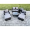 Fimous Rattan Wicker Garden Furniture Patio Conservatory Sofa Set with Square Coffee Table Armchair 2 Seater Sofa 2 Big Footstool Side Table