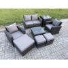 Fimous Rattan Wicker Garden Furniture Patio Conservatory Sofa Set with Square Coffee Table Armchair 2 Seater Sofa 3 Footstools Side Table