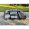 Fimous Wicker 9 Pieces Rattan Garden Furniture Sofa Set with Rectangular Dining Table Armchair 3 Footstools 2 Side Tables Dark Grey Mixed