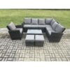 Fimous Wicker PE Outdoor Garden Furniture Set High Back Rattan Corner Sofa Set with Arm Chair Rectangular Coffee Table 2 Small Footstools