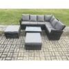 Fimous Wicker PE Outdoor Garden Furniture Set High Back Rattan Corner Sofa Set with Rectangular Coffee Table 2 Big Footstool