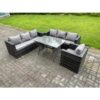 Fimous Wicker PE Rattan Garden Dining Set Outdoor Furniture Sofa with Patio Dining Table Armchair 7 Seater Dark Grey Mixed