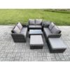 Fimous Wicker PE Rattan Garden Furniture Set 8 Seater Outdoor Lounge Sofa Set with Love Sofa Coffee Table Side Table 2 Big Footstool Dark Grey Mixed