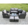 Fimous Wicker PE Rattan Garden Furniture Set Outdoor Lounge Sofa Set with Love Sofa Square Coffee Table Side Table 2 Small Footstool Dark Grey Mixed