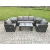 Fimous Wicker PE Rattan Garden Furniture Set Outdoor Lounge Sofa Set with Reclining Chair Coffee Table 2 Side Tables Dark Grey Mixed