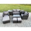 Fimous Wicker PE Rattan Outdoor Furniture Set Garden Love Sofa Coffee Table 2 Armchair 3 Footstools 2 Side Tables Dark Grey Mixed