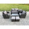 Fimous Wicker PE Rattan Outdoor Furniture Set Garden Love Sofa Coffee Table 2 Armchair Side Table 2 Small Footstools Dark Grey Mixed