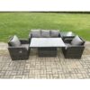 Fimous Wicker PE Rattan Outdoor Garden Furniture Set Height Adjustable Rising lifting Dining Table With Armchair Side Table