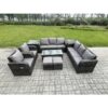 Fimous Wicker PE Rattan Sofa Set 10 Seater Outdoor Patio Garden Furniture Set with 2 Reclining Chairs Coffee Table 2 Side Tables 2 Small Footstools