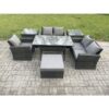 Fimous Wicker Rattan Garden Dining Set Outdoor Furniture Sofa with Dining Table Double Seat Sofa 2 Side Tables Big Footstool Dark Grey Mixed