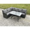 Fimous - Wicker Rattan Garden Furniture Corner Sofa Set with Oblong Dining Table 6 Seater Outdoor Rattan Set Dark Grey Mixed