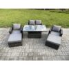 Fimous Wicker Rattan Garden Furniture Rising Table Set with 2 Big Footstool Double Seat Sofa Armchairs Dark Grey Mixed