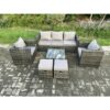 Fimous Wicker Rattan Garden Furniture Sofa Set with Armchair Square Coffee Table 2 Small Footstools Dark Grey Mixed