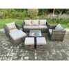 Fimous - Wicker Rattan Garden Furniture Sofa Set with Armchair Square Coffee Table 3 Footstools Dark Grey Mixed