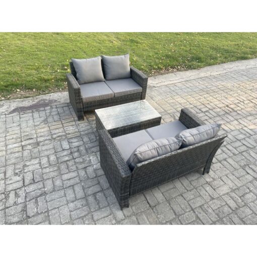 Fimous - Wicker Rattan Garden Furniture Sofa Set with Rectangular Coffee Table Double Seat Sofa 4 Seater Outdoor Rattan Set Dark Grey Mixed