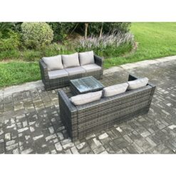 Fimous - Wicker Rattan Garden Furniture Sofa Set with Square Coffee Table 6 Seater Outdoor Rattan Set Dark Grey Mixed