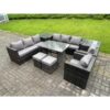 Fimous Wicker Rattan Outdoor Furniture Lounge Sofa Garden Dining Set with Dining Table 2 Side Tables 2 Stools 2 Armchairs 10 Seater Dark Grey Mixed