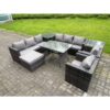 Fimous Wicker Rattan Outdoor Furniture Lounge Sofa Garden Dining Set with Dining Table 2 Side Tables Big Footstool Armchairs 9 Seater Dark Grey Mixed