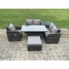 Fimous - Wicker pe Rattan Furniture Garden Dining Set Outdoor Height Adjustable Rising lifting Table Love Sofa With Reclining Chair Side Tables Big