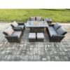 Fimous - Wicker pe Rattan Garden Furniture Sets 8 Seater Patio Outdoor Gas Firepit Dining Table Heater Set with Double Seat Sofa Side Table 2 Small