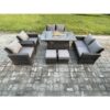 Fimous - Wicker pe Rattan Garden Furniture Sets Patio Outdoor Gas Firepit Dining Table Heater Set with Double Seat Sofa 2 Small Footstools Dark Grey