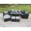 Fimous - Wicker pe Rattan Garden Furniture Sofa Set Outdoor Adjustable Rising Lifting Dining Table Set with Armchairs 2 Side Tables 3 Footstools 8