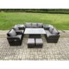 Fimous - Wicker pe Rattan Outdoor Garden Furniture Sets Height Adjustable Rising lifting Dining Table Reclining Chair Sofa Set with 2 Side Tables 2