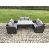 Fimous - Wicker pe Rattan Sofa Outdoor Garden Furniture Set with Rectangular Dining Table Dark Grey Mixed