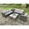 Fimous - Wicker pe Rattan Sofa Set Outdoor Patio Garden Furniture with Armchair Oblong Coffee Table Side Table 2 Small Footstools Dark Grey Mixed