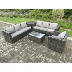 Fimous - Wicker pe Rattan Sofa Set Outdoor Patio Garden Furniture with Armchair Side Table Oblong Coffee Table Dark Grey Mixed