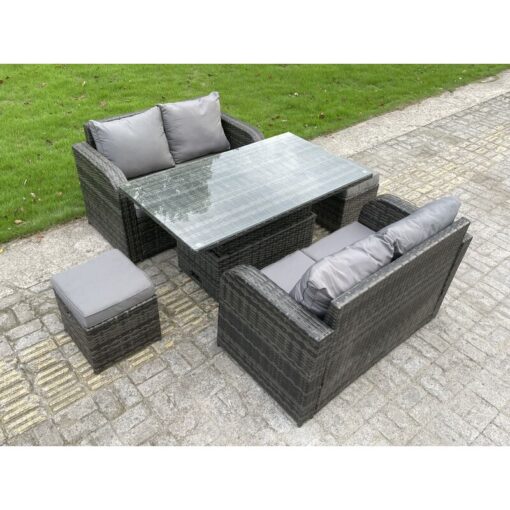 Fimous - pe Rattan Garden Furniture Sofa Set Dining Table Height Adjustable Rising lifting Table Two Seater Double Love Sofa