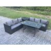 Fimous - pe Wicker Outdoor Garden Furniture Set Patio Rattan Rectangular Dining Table Lounge Sofa with Side Table 6 Seater Dark Grey Mixed