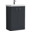 Floor Standing 2 Door Vanity Unit with Ceramic Basin - 600mm - Soft Black