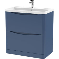 Floor Standing 2 Drawer Vanity Basin Unit with Polymarble Basin, 800mm - Satin Blue