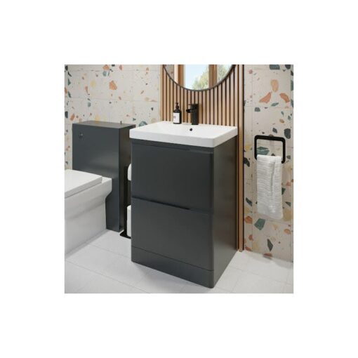 Floorstanding Bathroom Vanity Unit Basin Sink Storage Furniture Cabinet 600 Grey - Grey