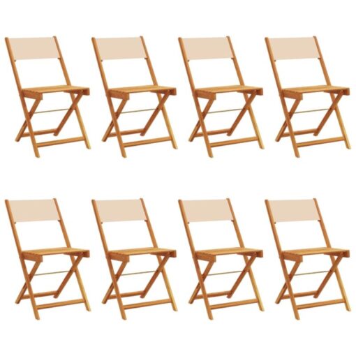 Folding Garden Chairs 8 pcs Beige Fabric and Solid Wood vidaXL