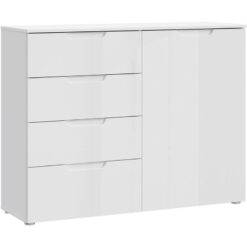 Forte Möbel - Sienna 4 Chest of Drawers 1 Door in White/White High Gloss