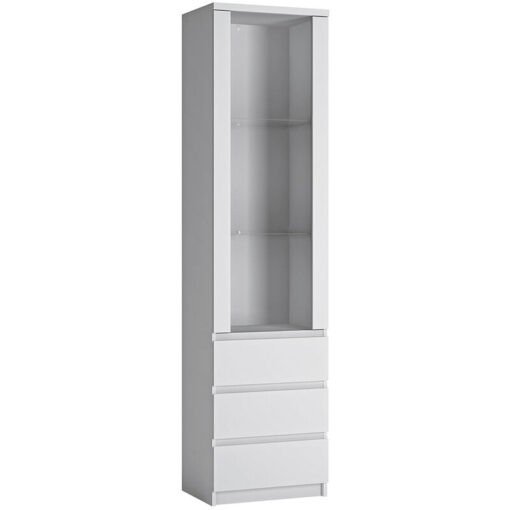 Fribo Tall Narrow 1 Door 3 Drawer Glazed Display cabinet in White