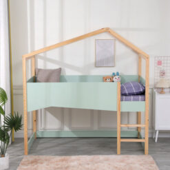 Furniture Hmd - Green Solid Pine Wood and mdf Fence,Children Bed Frame High Sleeper Bed Children Single Bed Toddler Bunk,Cabin